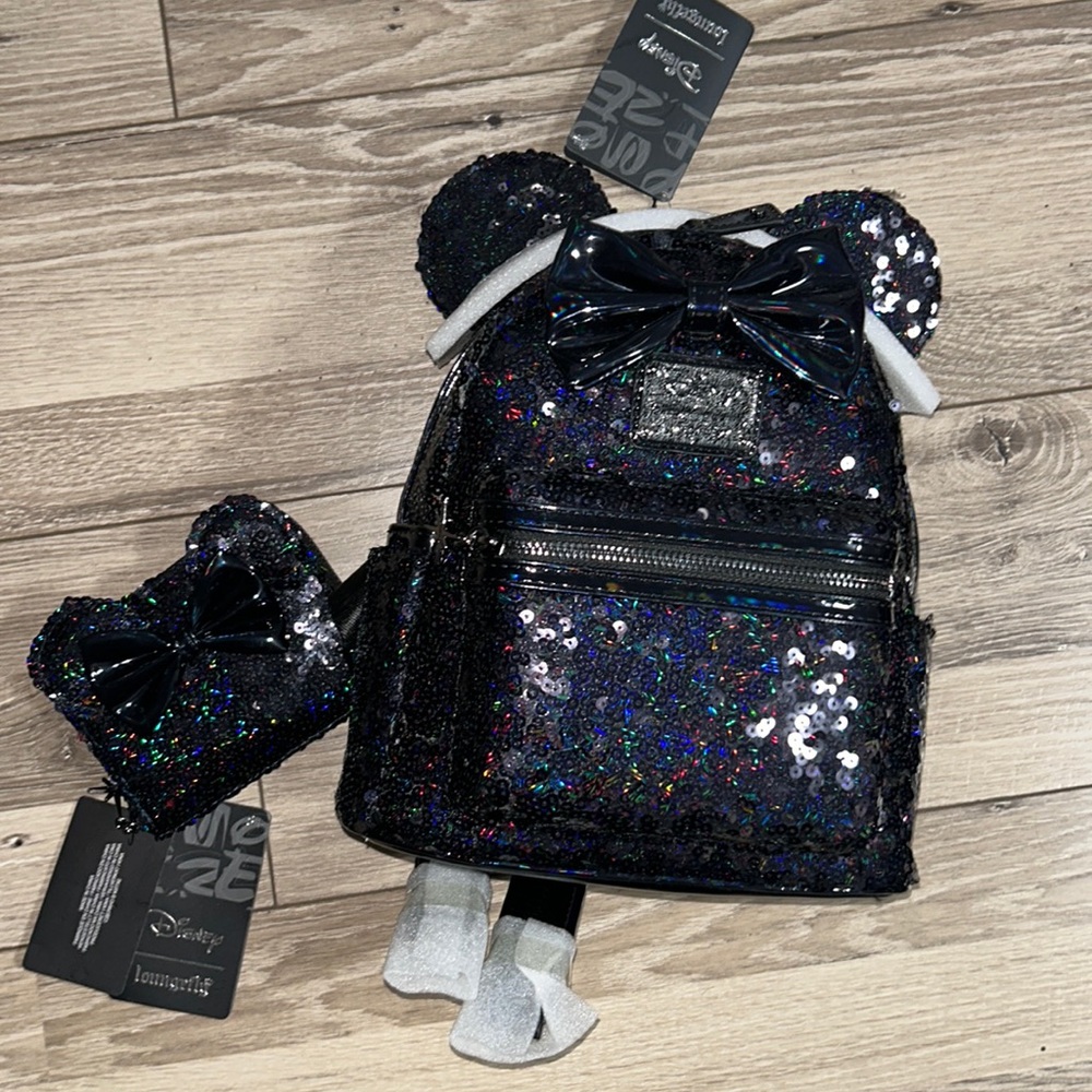 Disney black sequin loungefly bag & matching wallet bundle never opened or used.